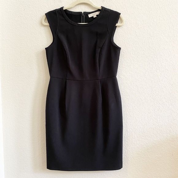 Ann Taylor Loft Solid Black Cap Sleeve Dress 4P Zipper Back Polyester Blend - Picture 1 of 7